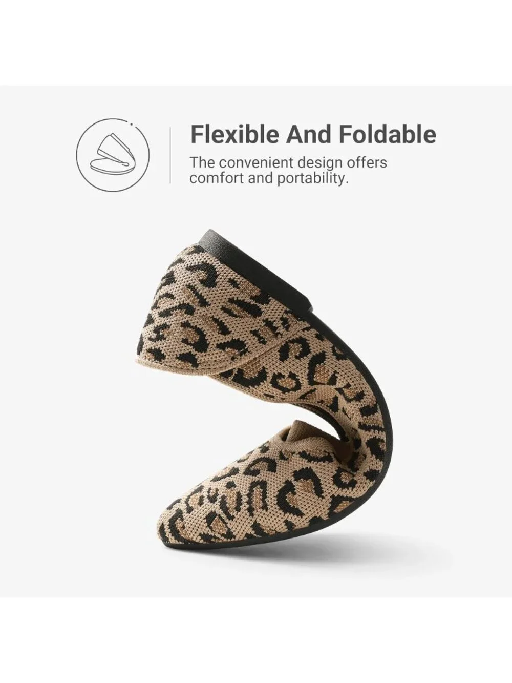 Women's Leopard Mary Jane Flats Pointed Toe Breathable Knit Slip On Flat Shoes